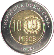 10 pesos 2008 год Доминиканская Республика